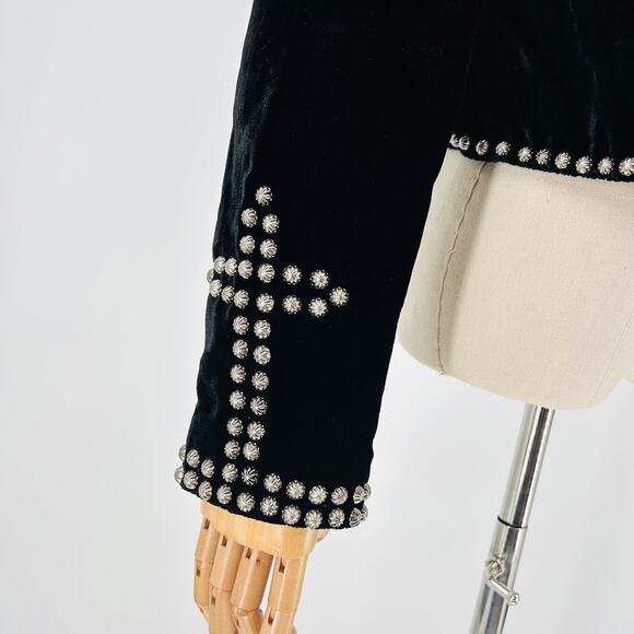 Vintage 90s Double D Ranch Black Velvet Silver Concho Studded Jacket - Picture 4 of 8